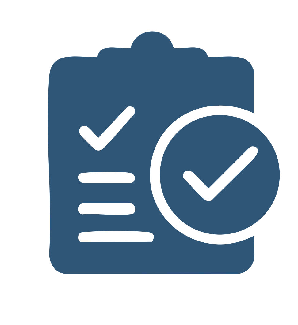 Icon of a clip board with a check mark.